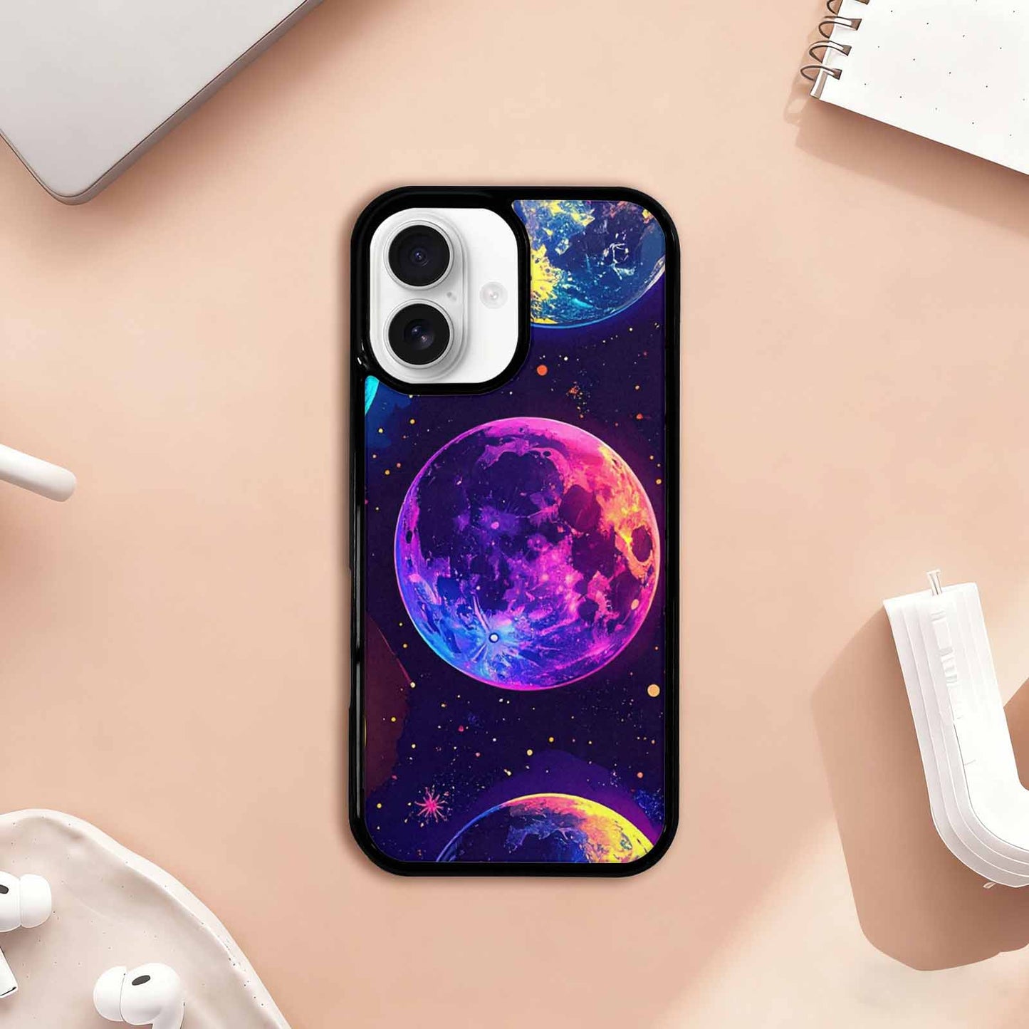 iPhone 17 Case — Neon Winter Moon Cartoon Cute, Custom Print Case Cover
