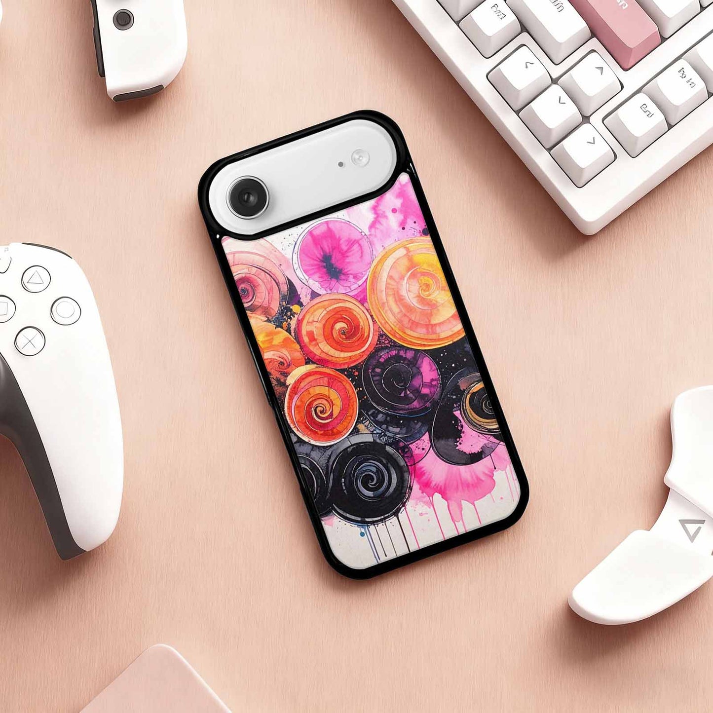 iPhone 17 Air Case — Tie Dye Swirls Black Pink Tie, Custom Designed Case Cover