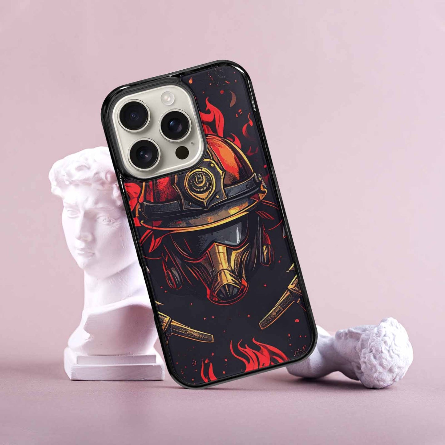 iPhone 16 Pro Case — Firefighter Pattern Flames Axes Helmets Seamless, Custom Art Phone Cover