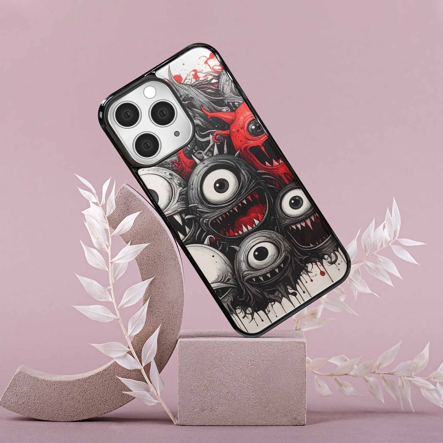 iPhone 15 Pro Max Case — Multi Eye Monster Black Red Ink, Personalized Phone Case
