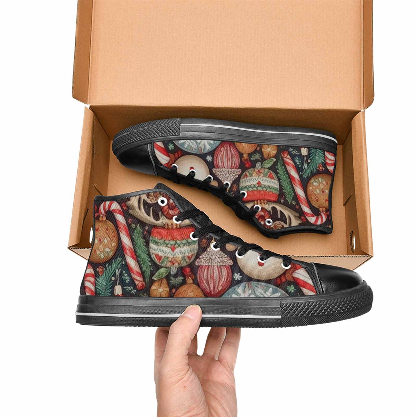MEN'S Christmas Holly Snowflake High Top Canvas Vibrant Chaos Custom Shoes