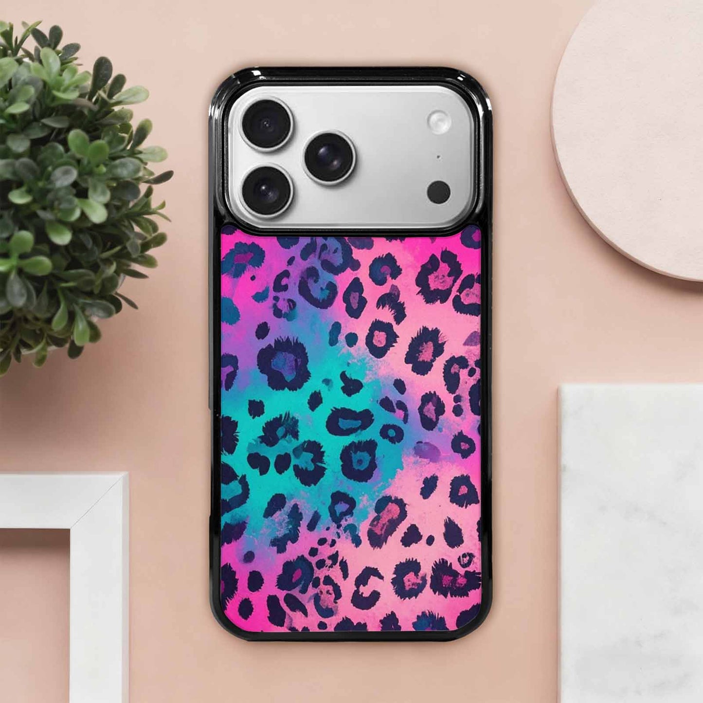 iPhone 17 Pro Max Case — Leopard Neon Pink Teal Airbrush Animal, Custom Designed Case Cover