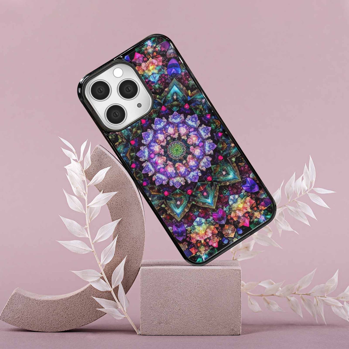 iPhone 15 Pro Max Case — Crystal Mandala Art Seamless Pattern Vibrant, Customized Protective Case