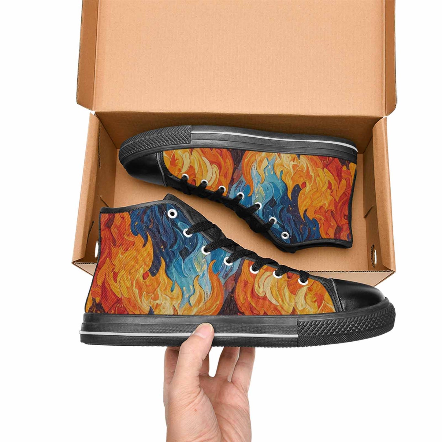 WOMEN'S Fire Flame High Top Canvas Vivid Custom Shoes