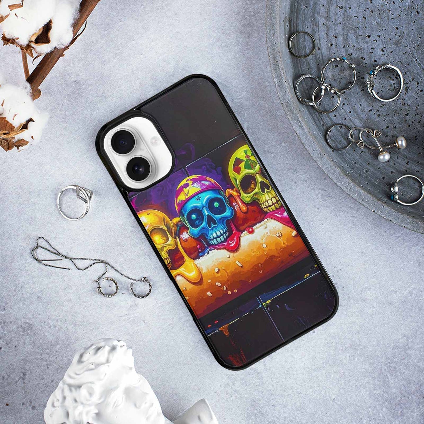 iPhone 16 Plus Case — Toxic Skeleton Hot Dog Eye Small, Personalized Phone Case