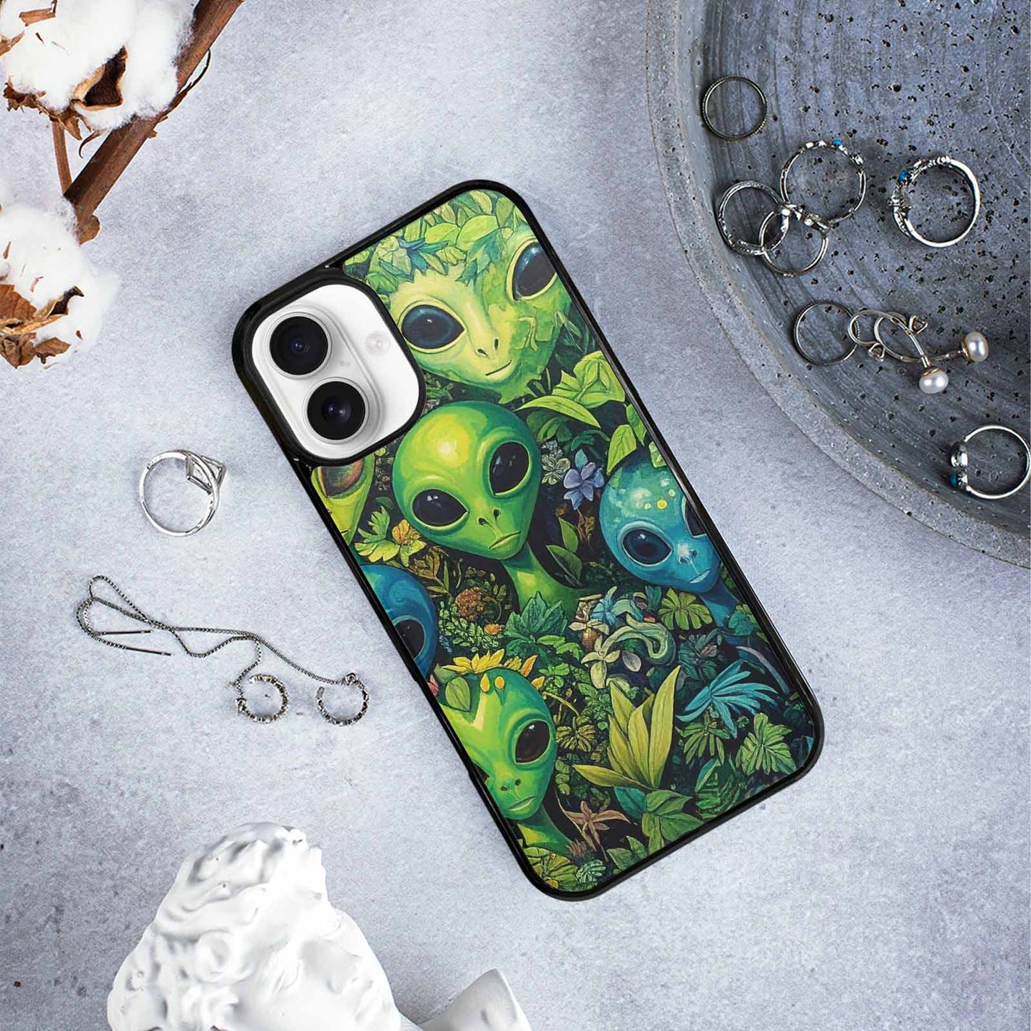 iPhone 16 Plus Case — Aliens Pattern Hundreds Of Sma Giq, Customized Protective Case