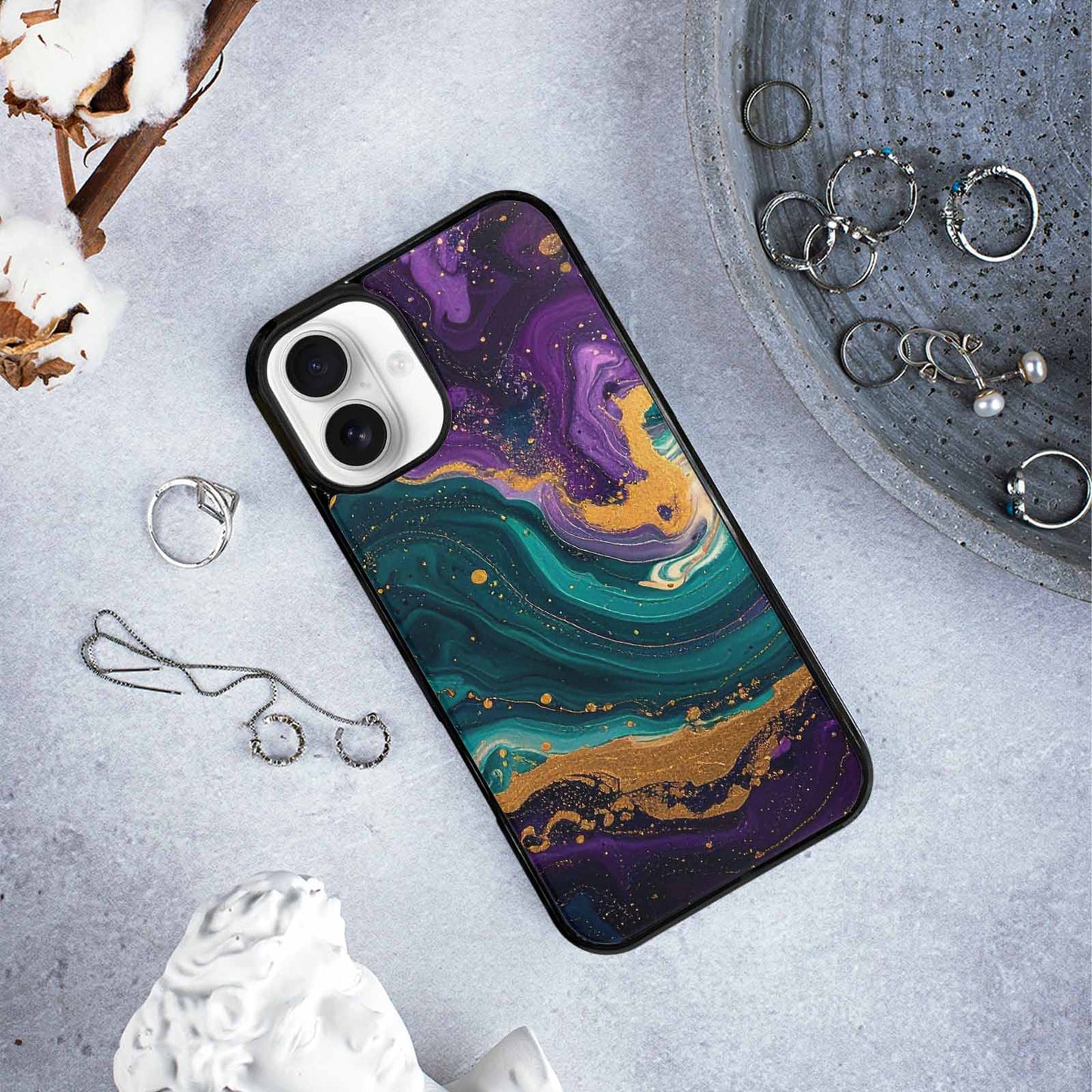 iPhone 16 Plus Case — Marbled Swirl Texture Blended With Galaxy, Custom Made Phone Cover