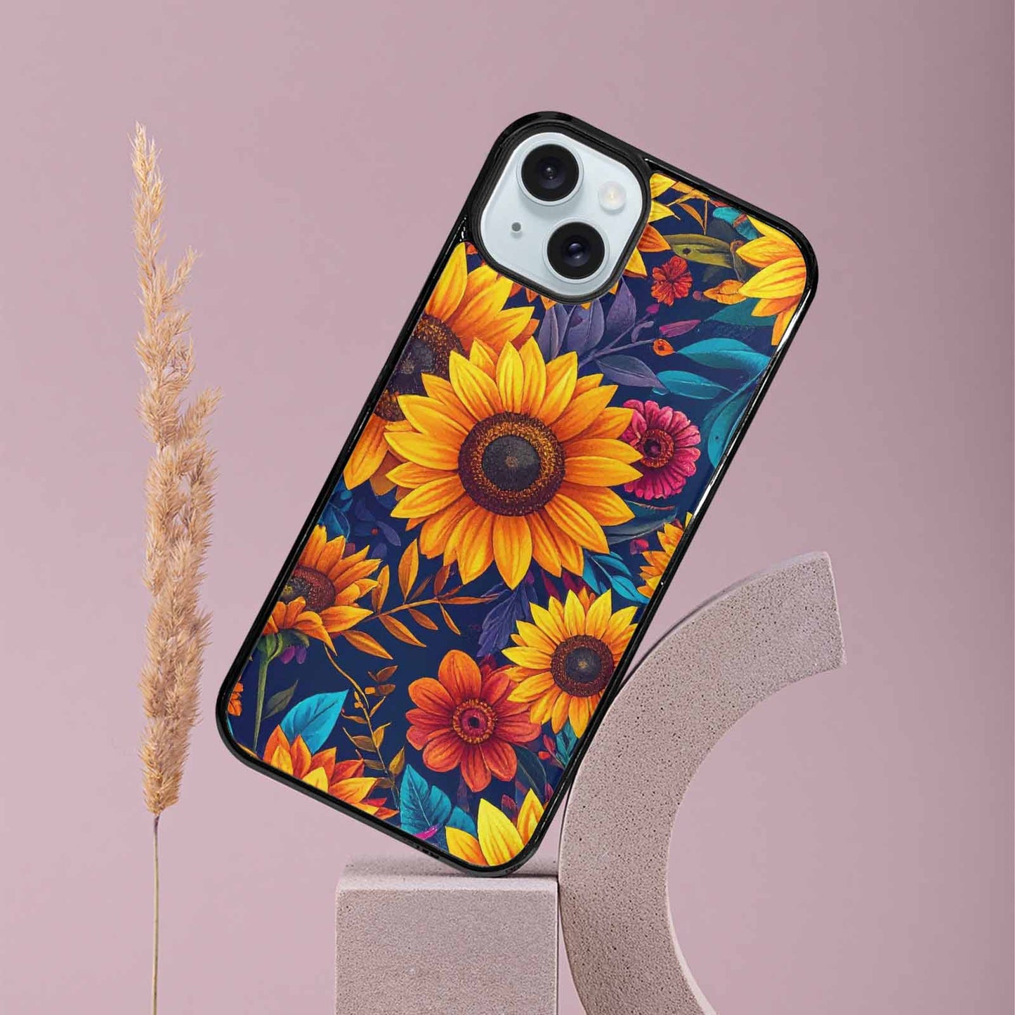 iPhone 15 Plus Case — Sunflower Skulls Print Custom, Custom Printed Phone Case