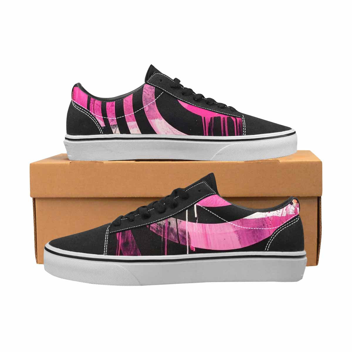 WOMEN'S Zebra Black & Pink Ink Canvas Original Design Neon Fantasy Custom Kicks