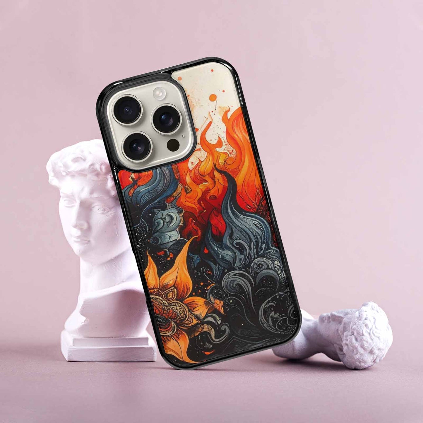 iPhone 16 Pro Case — Flame Burst Black Red Ink Flame, Original Design Phone Case