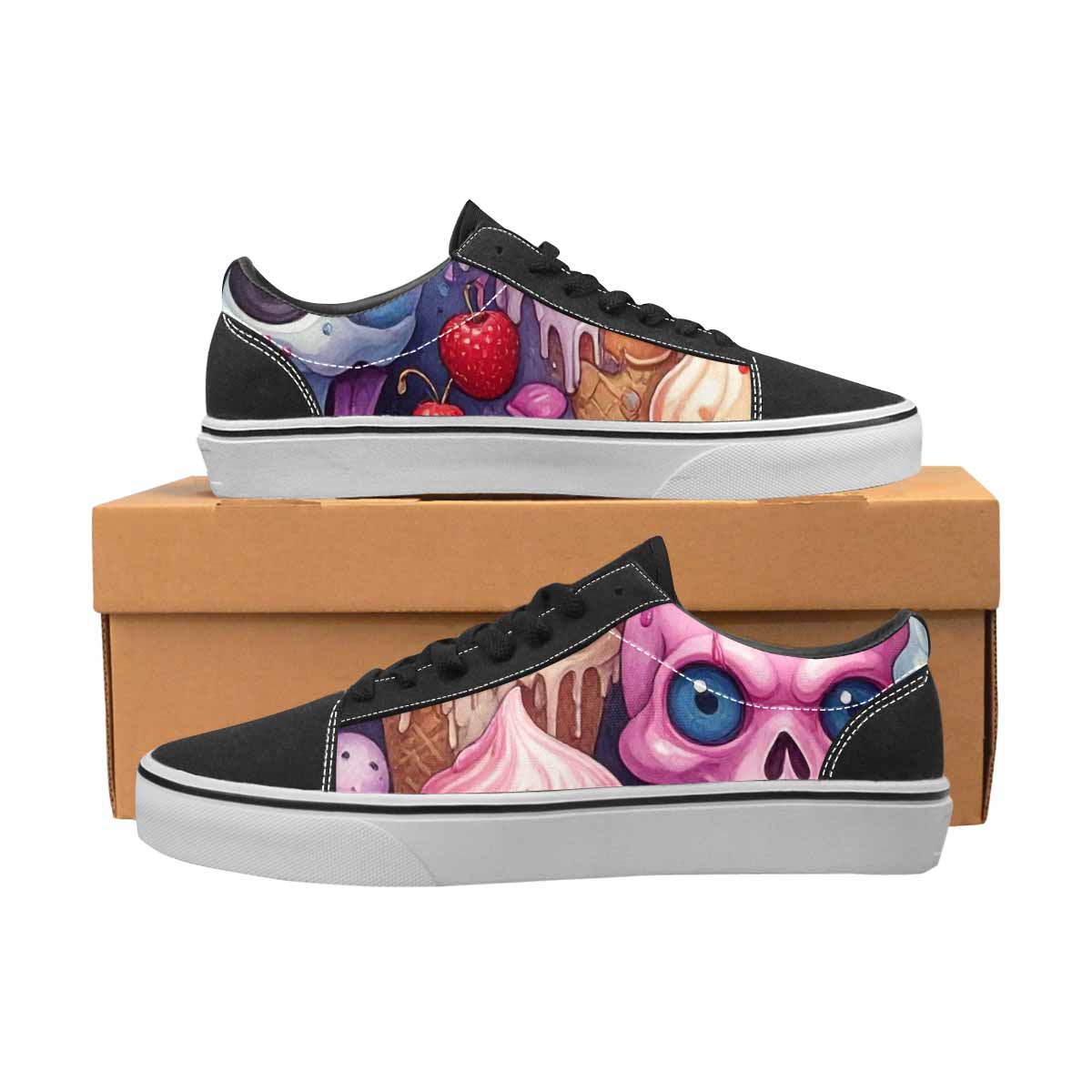 WOMEN'S Ice Cream Monsters Lace-Up Canvas Kaleidoscope Custom Sneakers