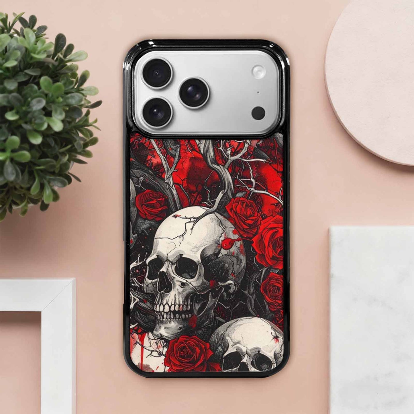 iPhone 17 Pro Max Case — Skull And Roses Black Gothic Skulls, Custom Art Phone Cover