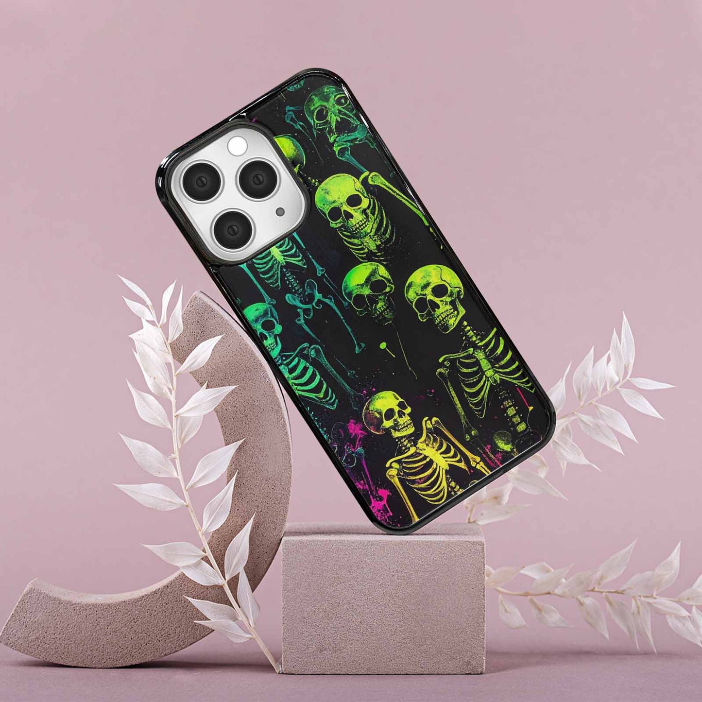 iPhone 15 Pro Max Case — Skeletons Neon Green Glowskele, Original Design Phone Case