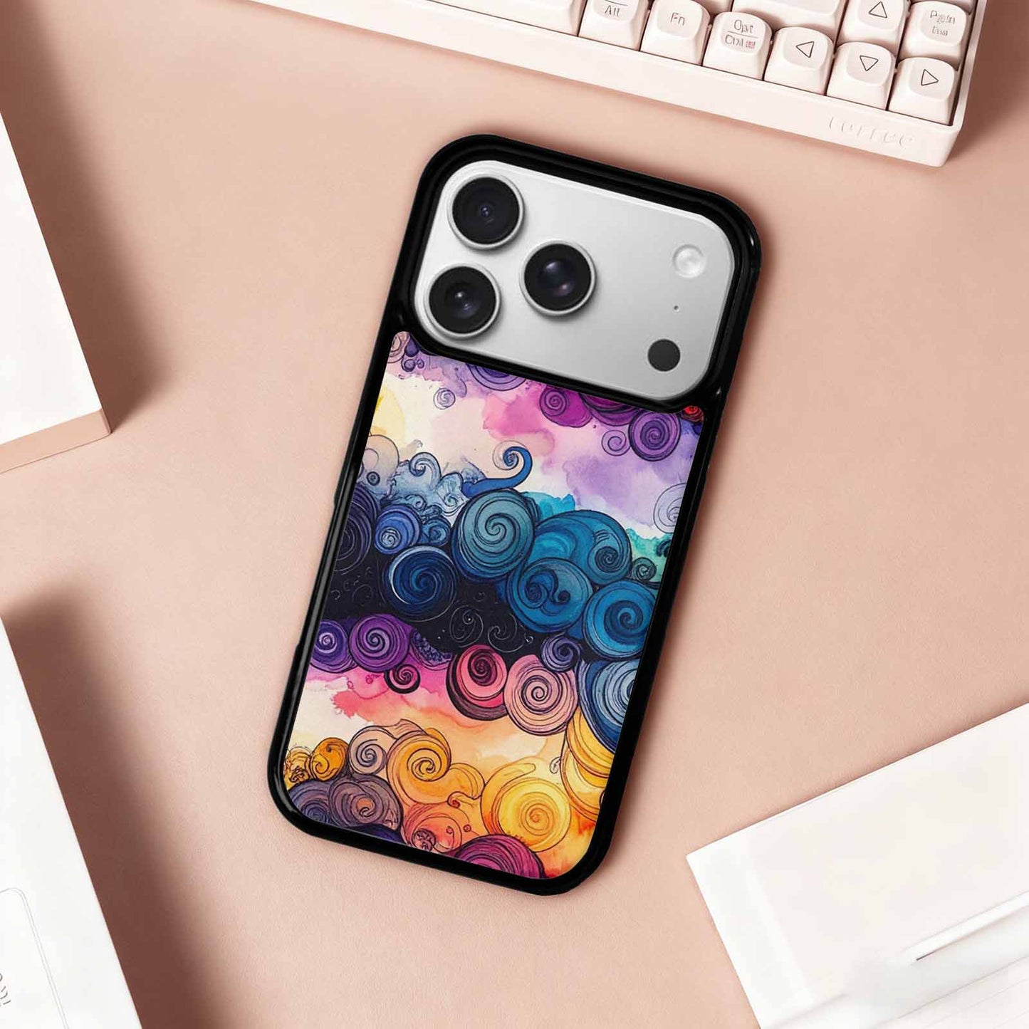 iPhone 17 Pro Case — Tie Dye Swirls Black White Tie, Custom Phone Case