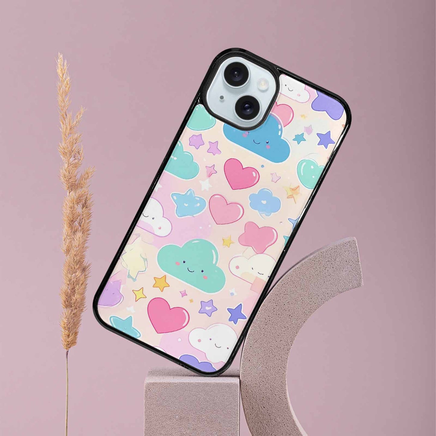 iPhone 15 Plus Case — Cute Kawaii Style Generic Icons Stars, Personalized Phone Case