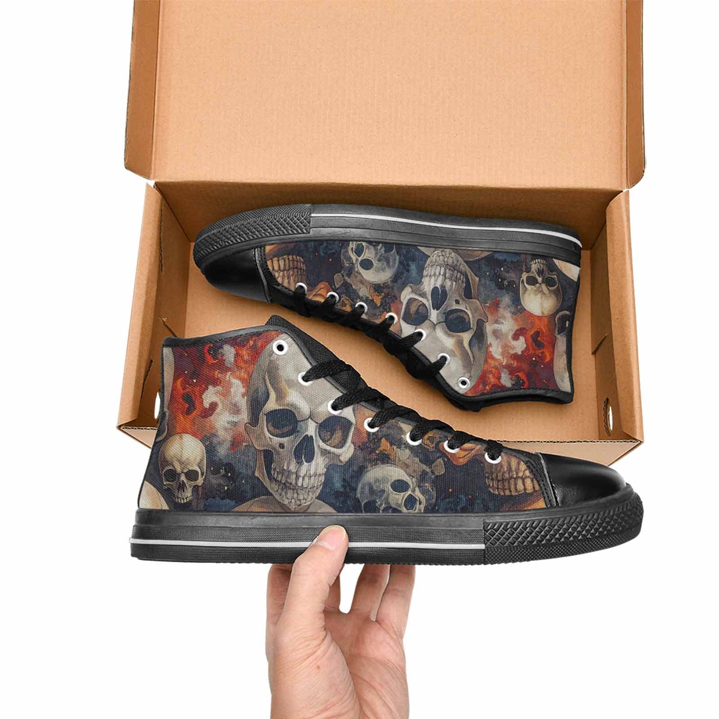 WOMEN'S Skulls - Flaming High Top Canvas Neon Fantasy Sneakers