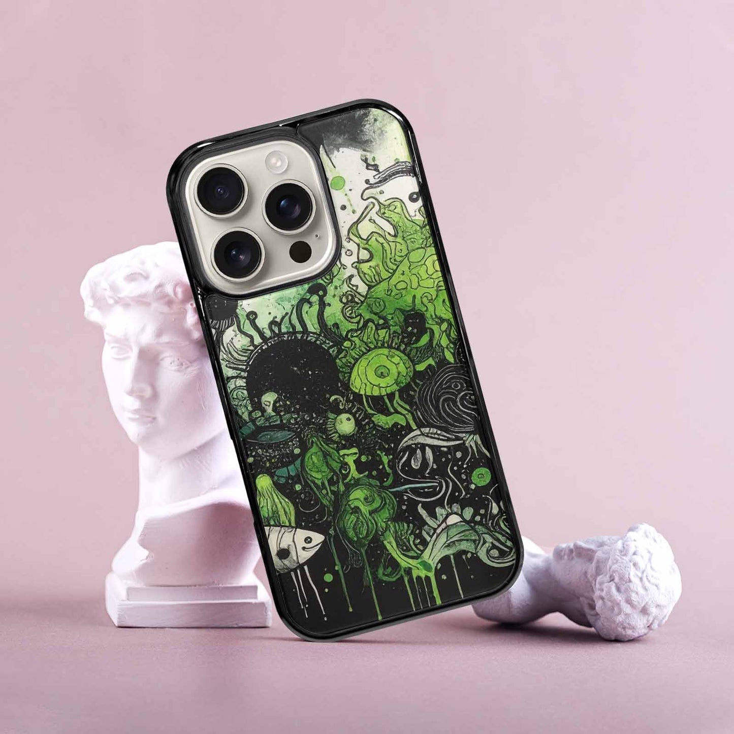 iPhone 16 Pro Case — Sea Creature Burst Black Green Ink, Customized Protective Case