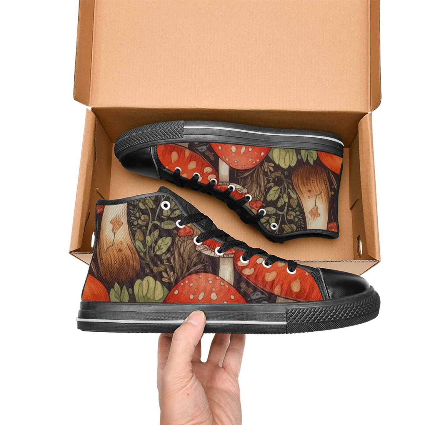 WOMEN'S Mushroom High Top Canvas Cottagecore Custom Sneakers