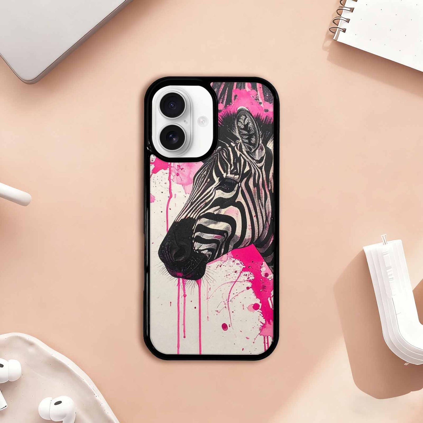 iPhone 17 Case — Black & Pink Ink Animal Print, Custom Phone Case