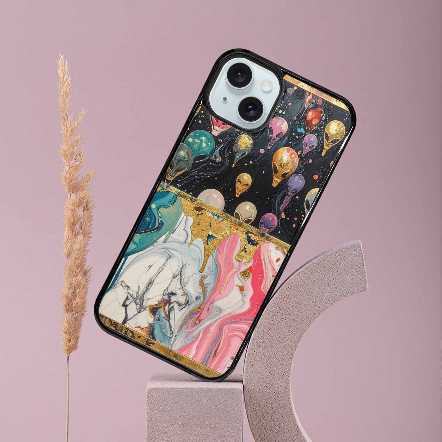 iPhone 15 Plus Case — Aliens Marblealiens Pattern Cyi, Custom Art Phone Cover