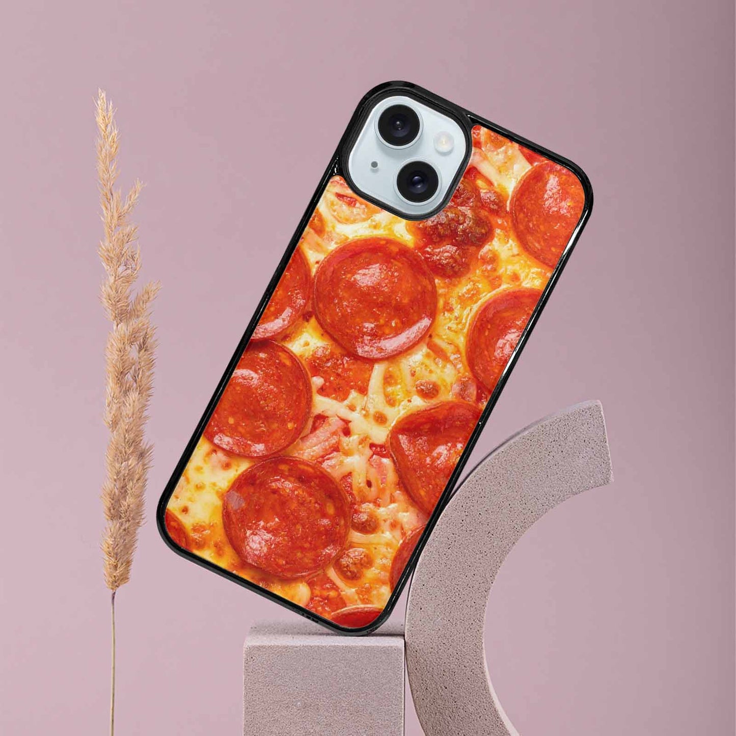 iPhone 15 Plus Case — Pepperoni Pizza Background Art Filling Entire, Personalized Phone Case