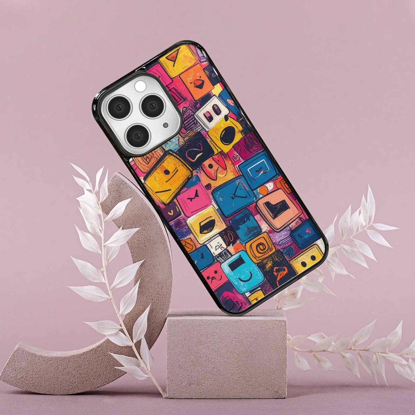 iPhone 15 Pro Max Case — Hand Drawn Icon Doodle Pattern Hundreds, Personalized Phone Case