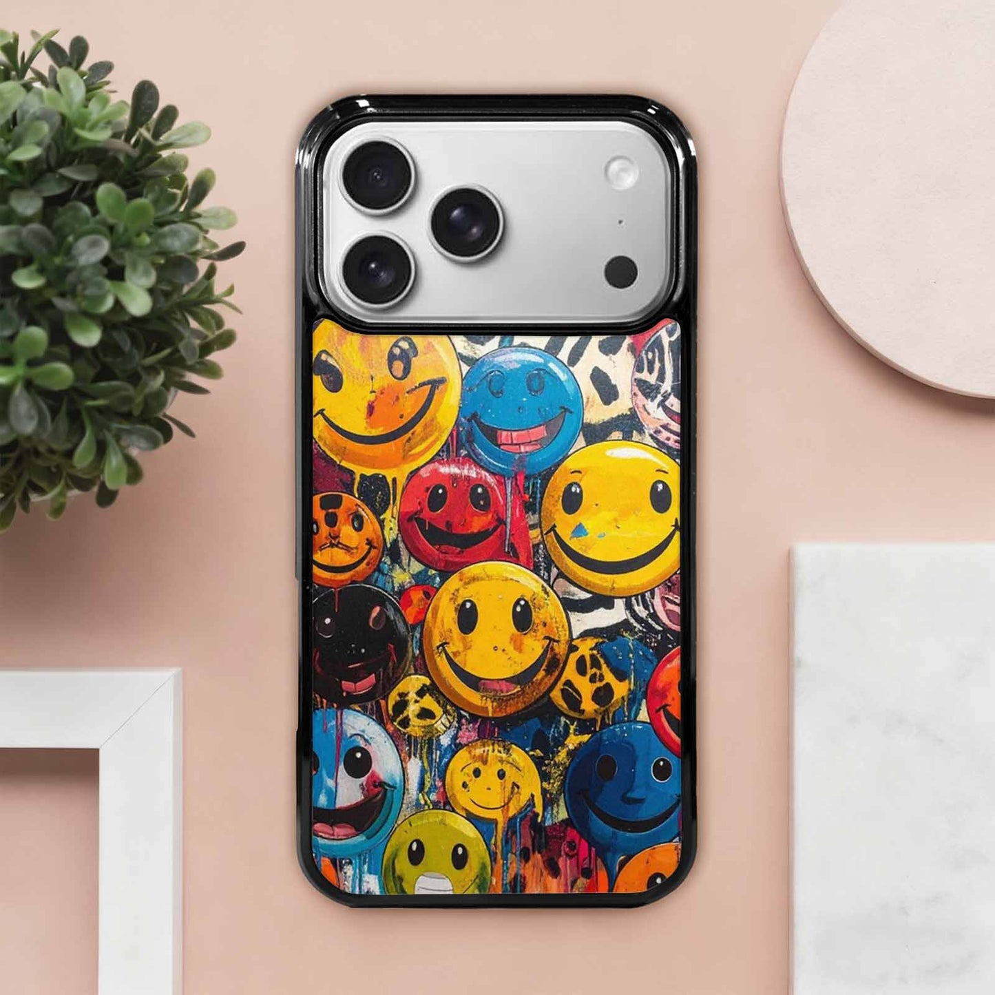 iPhone 17 Pro Max Case — Smiley Faces Pattern Hundreds Original Art, Custom Art Phone Cover