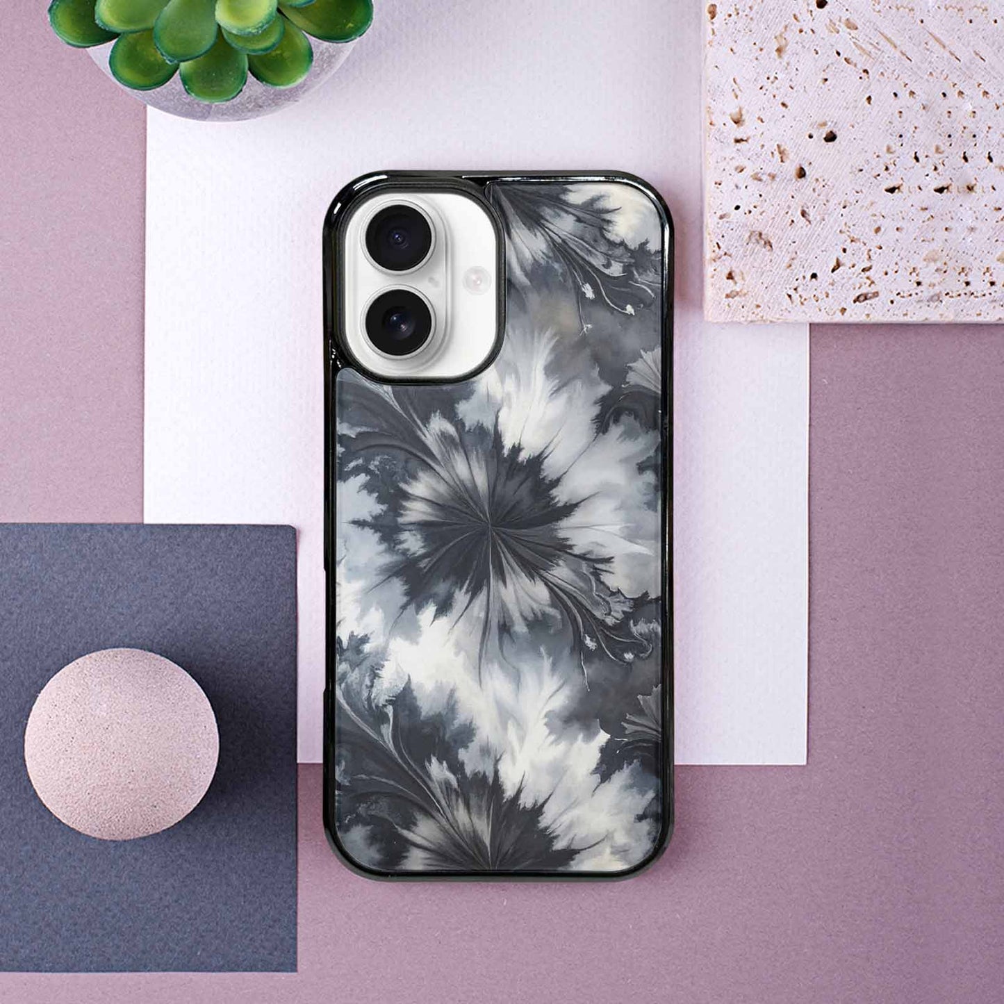 iPhone 16 Case — Tie Dye Black And Gray Blended, Custom Phone Case