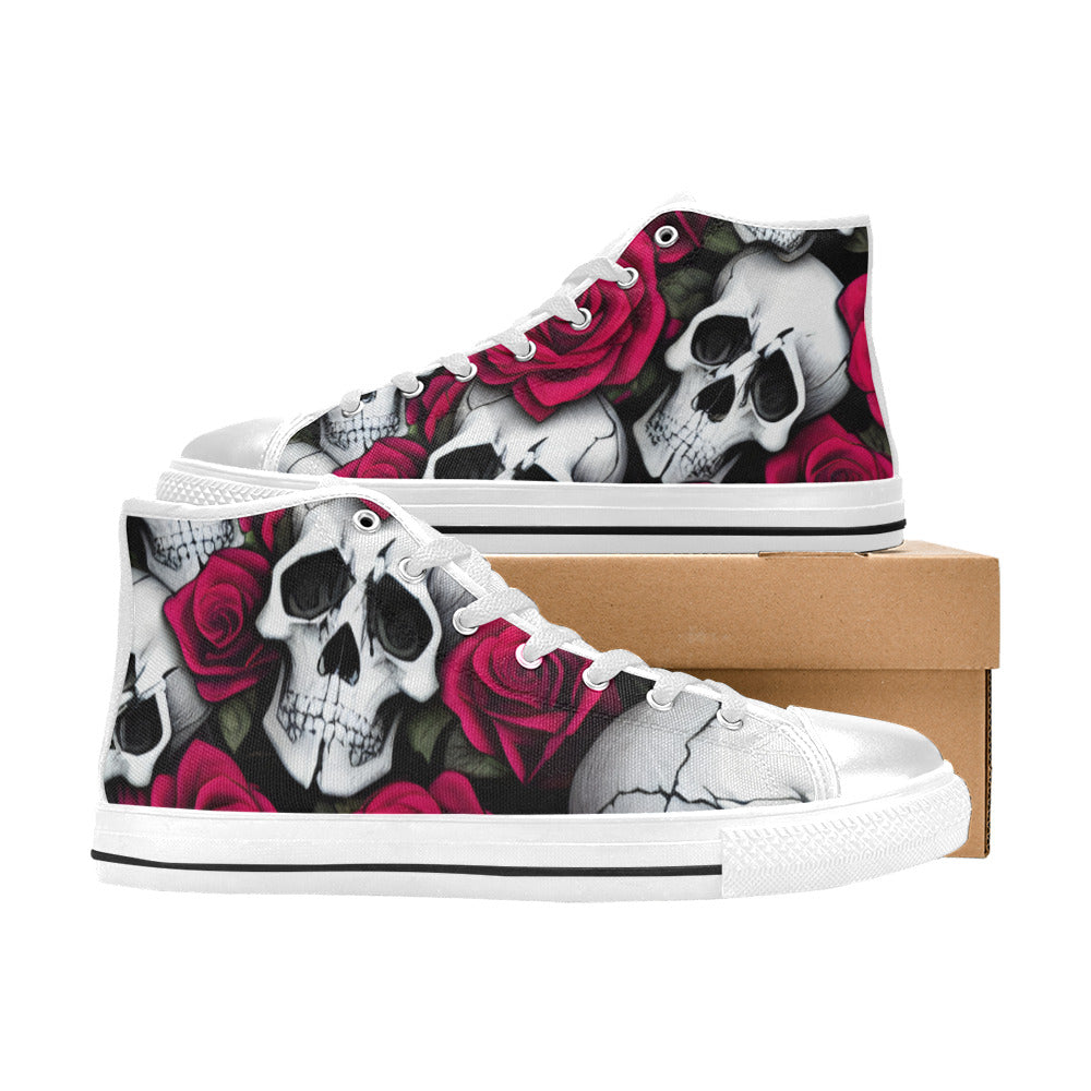 WOMEN'S Cc Skulls & Roses High Top Canvas Grunge Sneakers