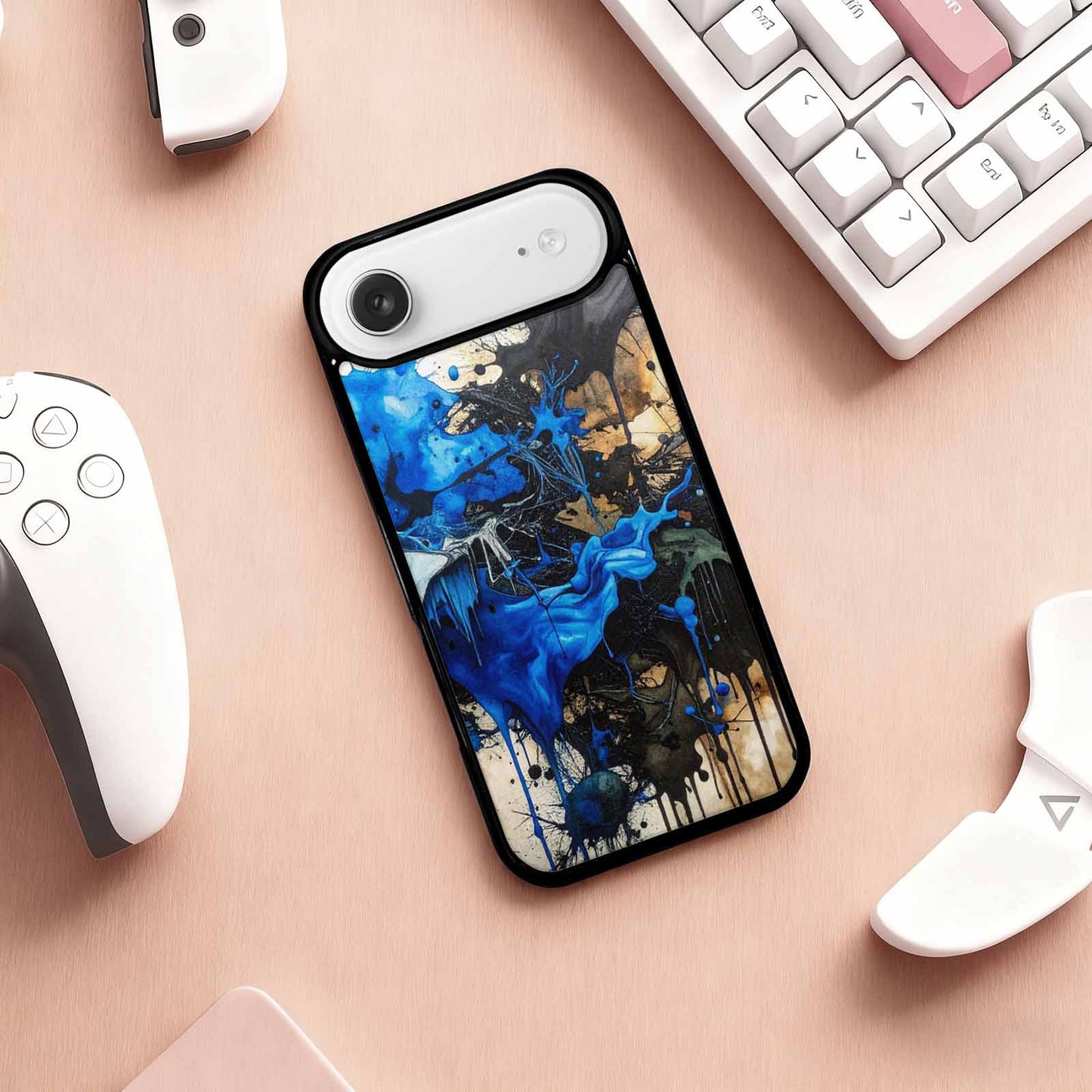 iPhone 17 Air Case — Black Blue Ink Camo Patches Camo, Customized Protective Case