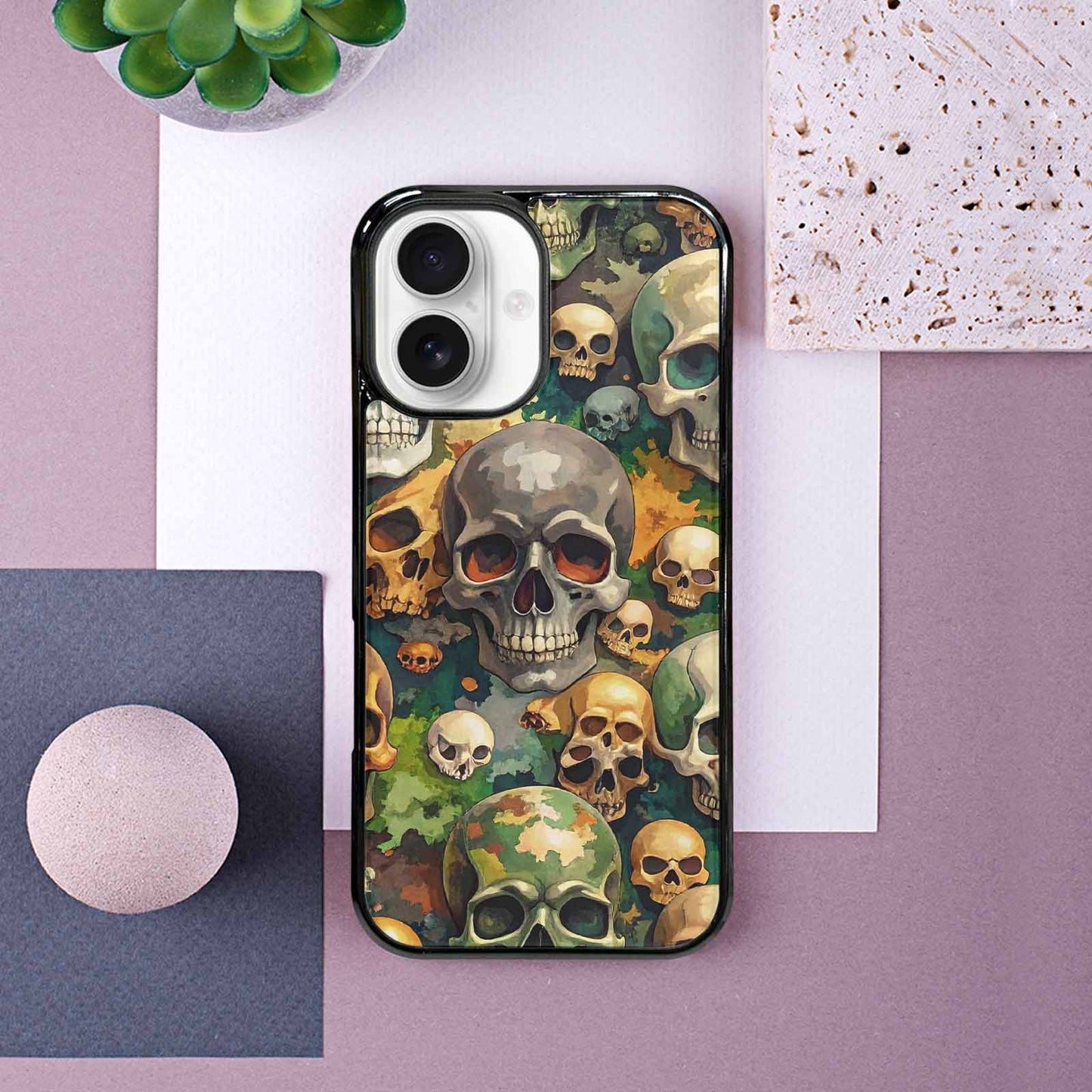 iPhone 16 Case — Skulls Camoskulls Pattern Hu Avd, Custom Art Phone Cover