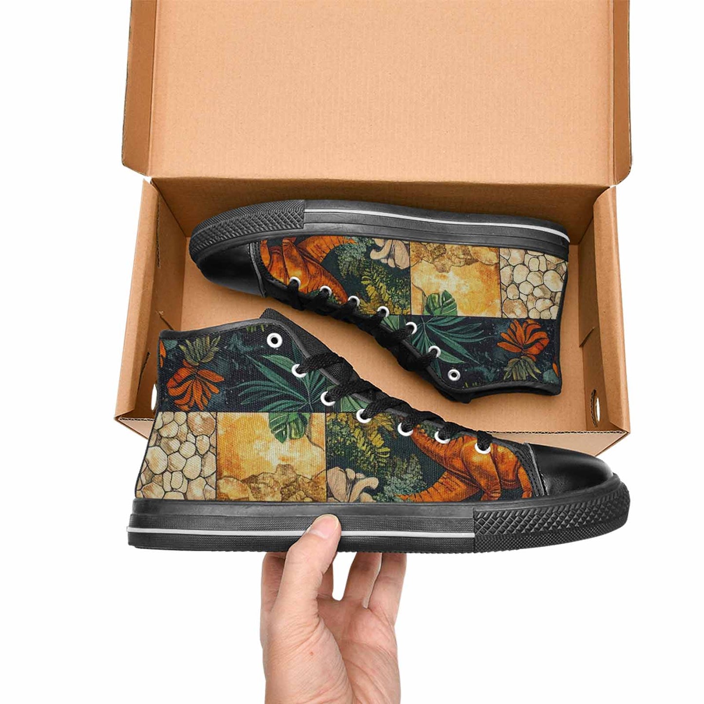 MEN'S Dinosaur Silhouette High Top Canvas Wallpaper Art Sneakers