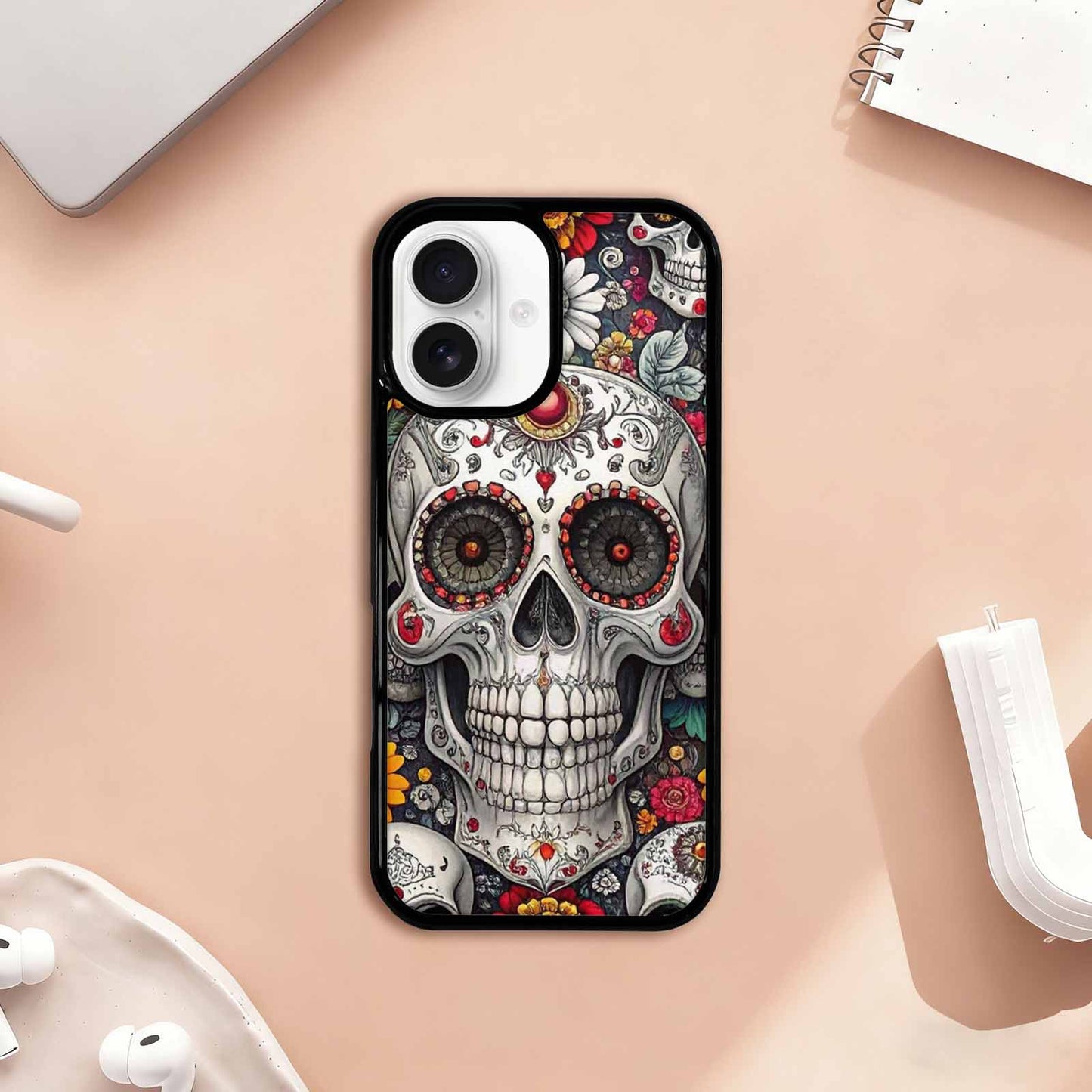 iPhone 17 Case — Greyscale Black And White Gothic Skulls, Unique Phone Case Design