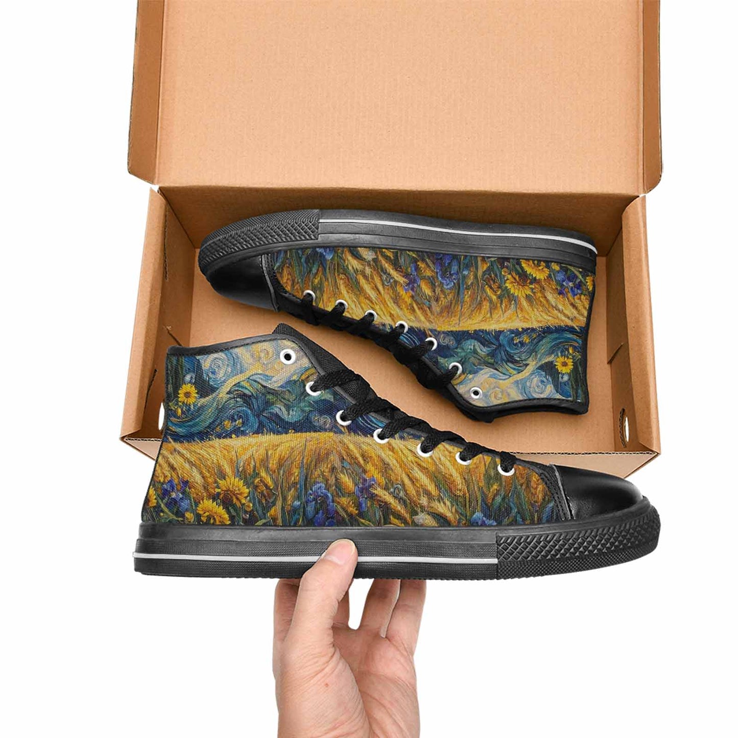 MEN'S Van Gogh-Style Swirl High Top Canvas Vibrant Chaos Shoes