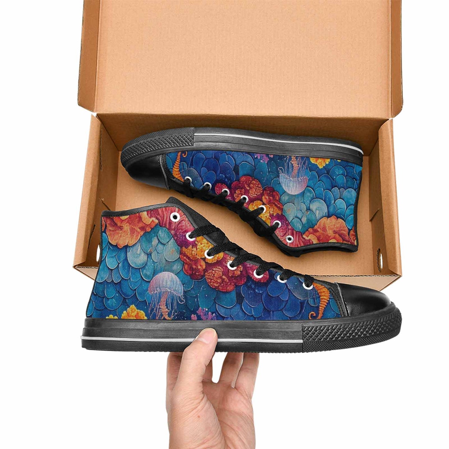 WOMEN'S Fish Scale Coral High Top Canvas Surreal Shoes