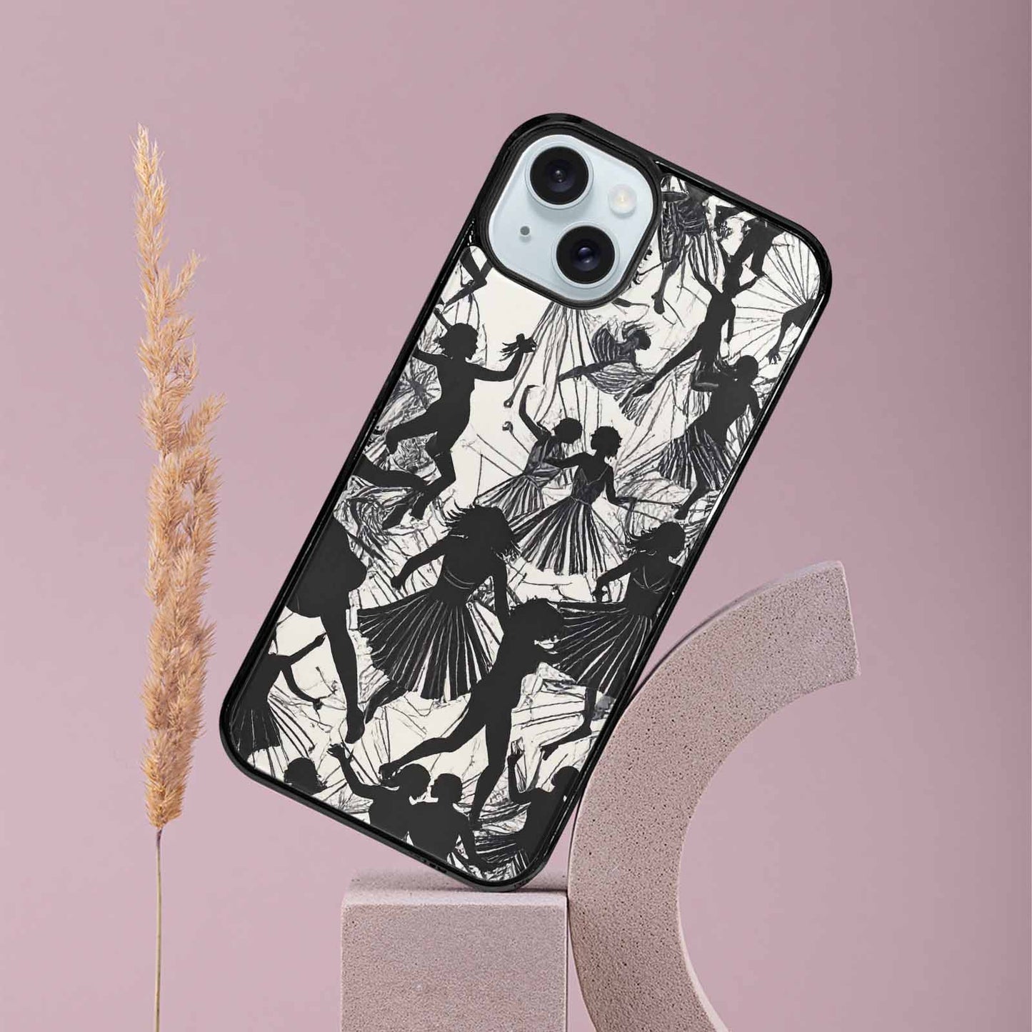 iPhone 15 Plus Case — Bold Dancing Figure Line Art Pattern, Customized Protective Case