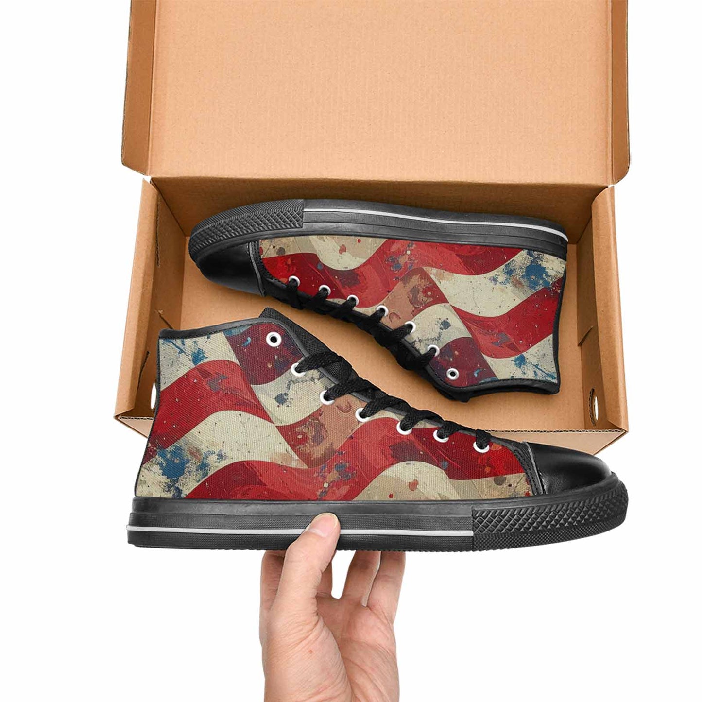 MEN'S American Flag Stars High Top Canvas Grunge Custom Sneakers