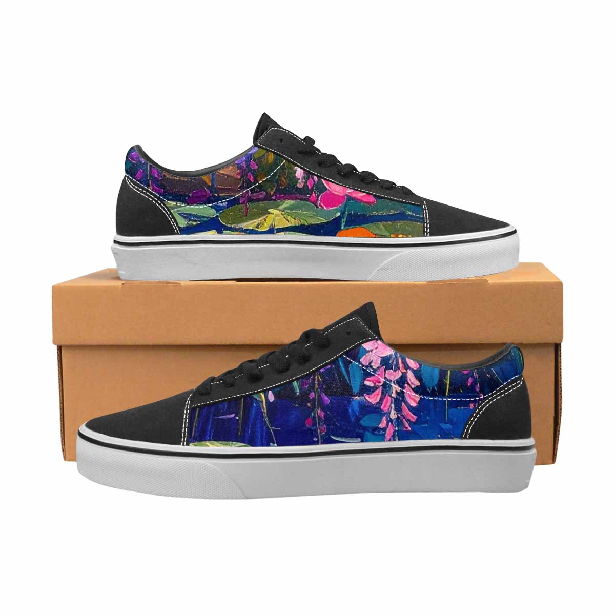 WOMEN'S Full Color Vibrant Monet Lace-Up Canvas Melting Art Custom Sneakers