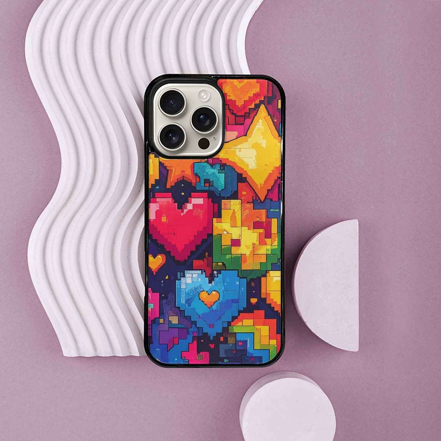 iPhone 16 Pro Max Case — Pixel Art 8 Bit Burst Pattern, Custom Print Case Cover