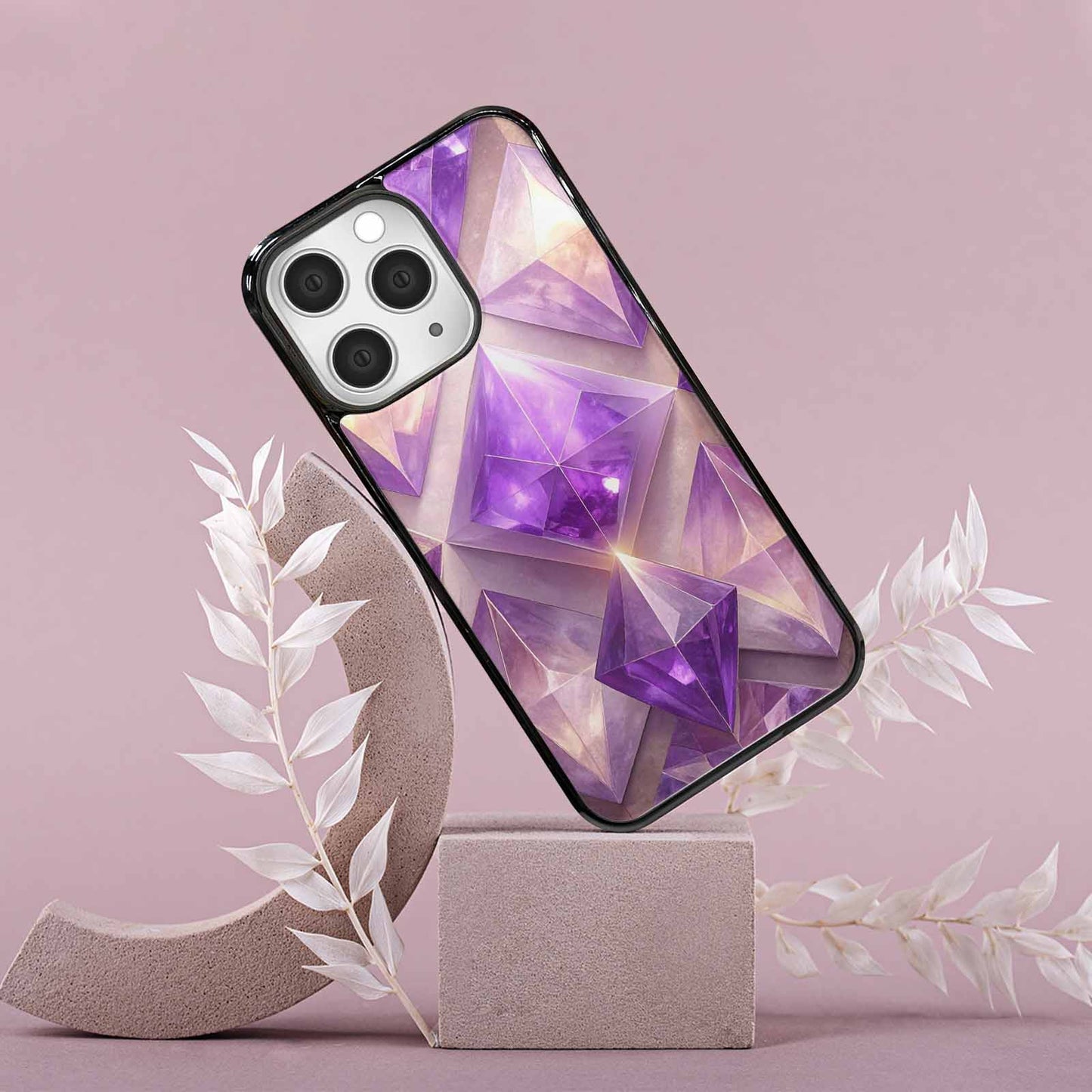iPhone 15 Pro Max Case — Amethyst Crystal Art Pattern, Custom Printed Phone Case