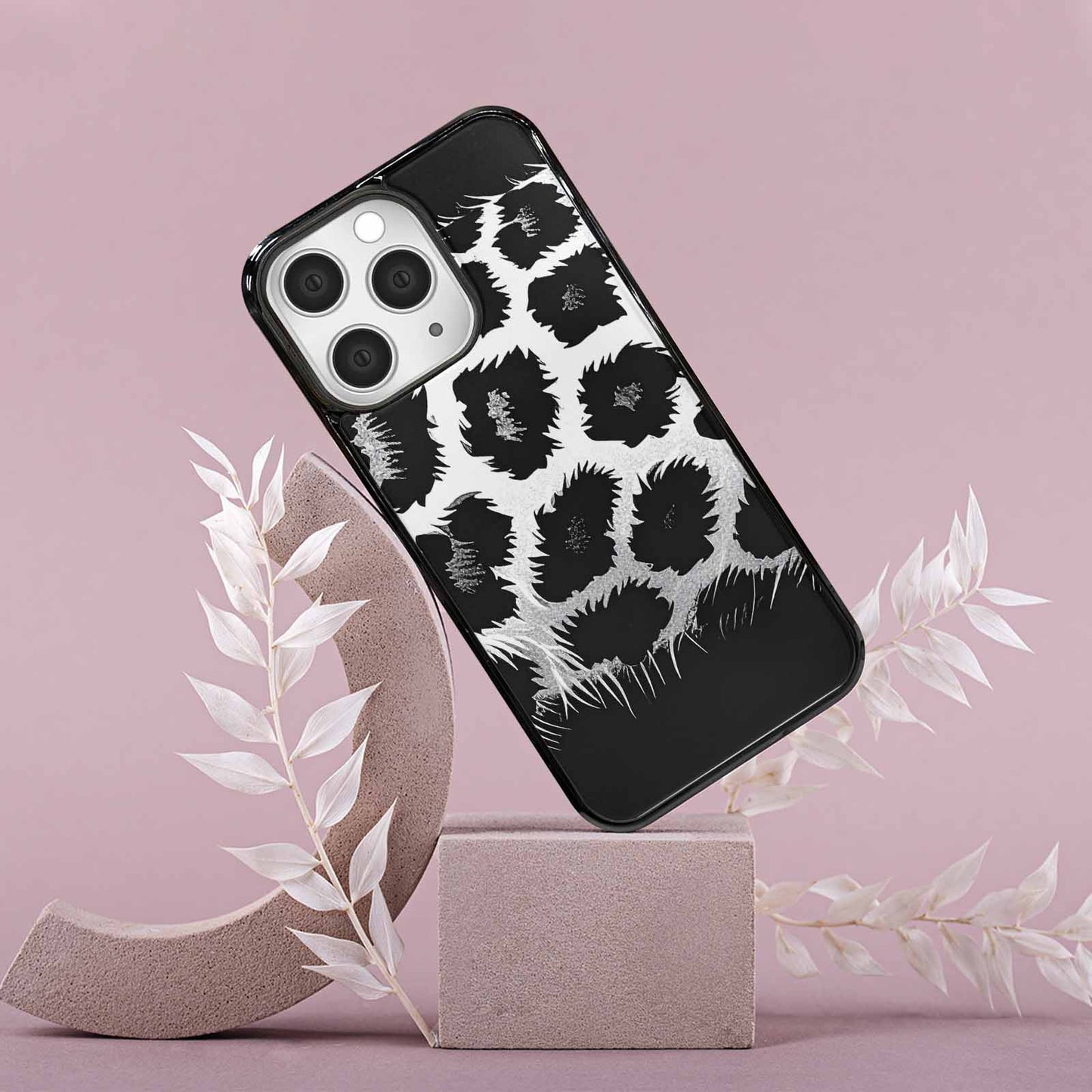 iPhone 15 Pro Max Case — Leopard Print Black And White Style, Custom Print Case Cover