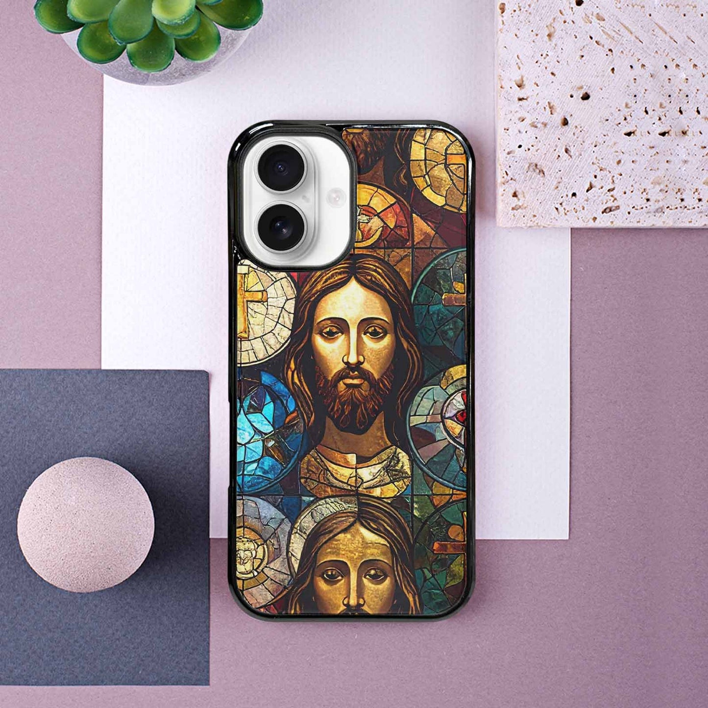 iPhone 16 Case — Jesus Face Small Cross And Faith, Custom Designed Case Cover
