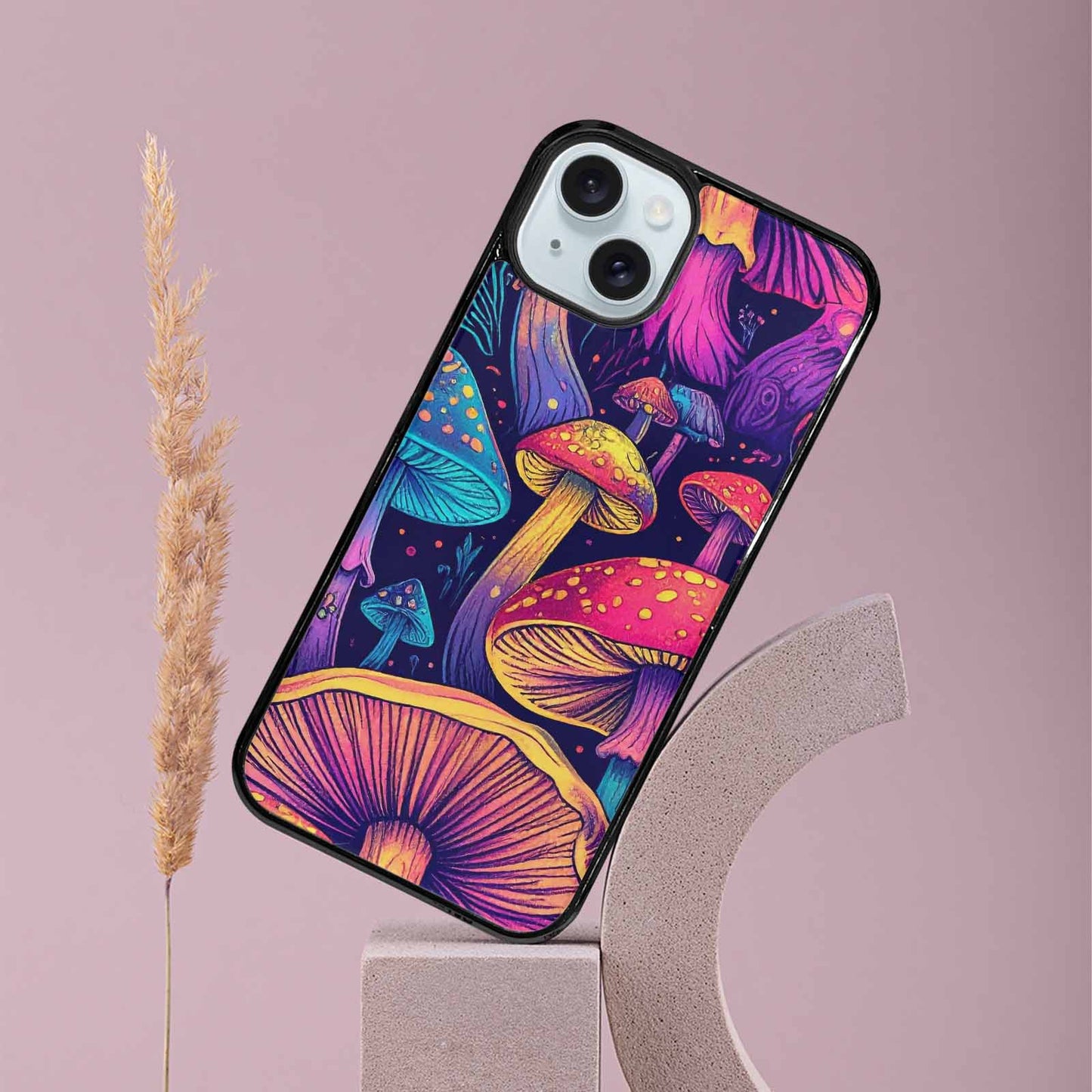 iPhone 15 Plus Case — Mushroom Psychedelic Art Seamless Pattern Vibrant, Custom Phone Case