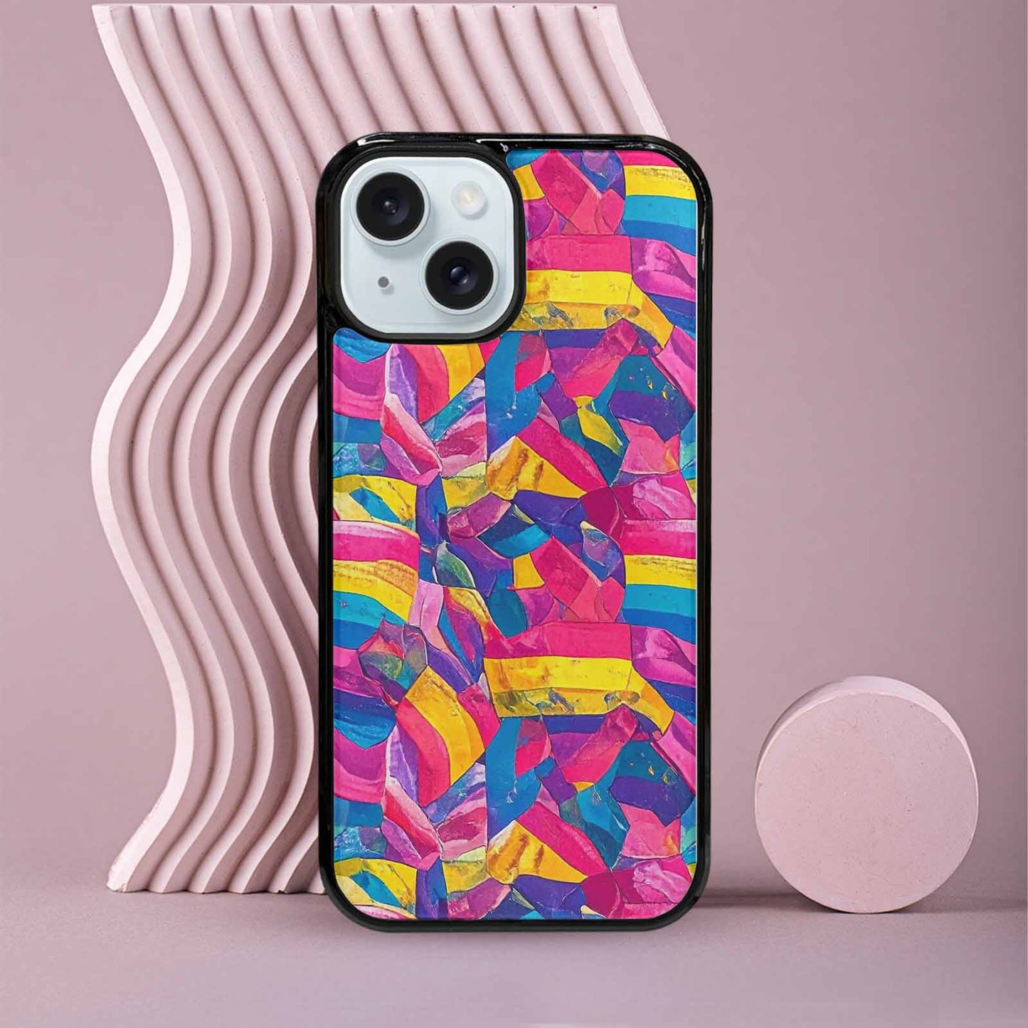 iPhone 15 Case — Pansexual Flag Color Theme Small Rainbow, Customized Protective Case