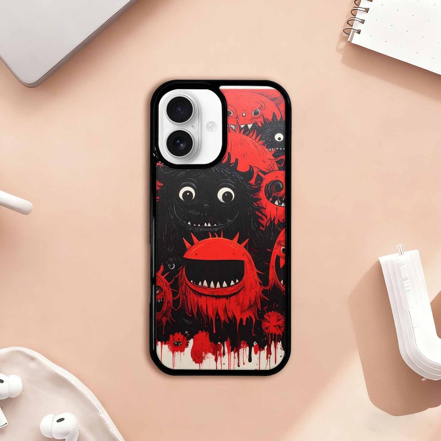 iPhone 17 Case — Black & Red Ink Cartoon Cute, Custom Art Phone Cover