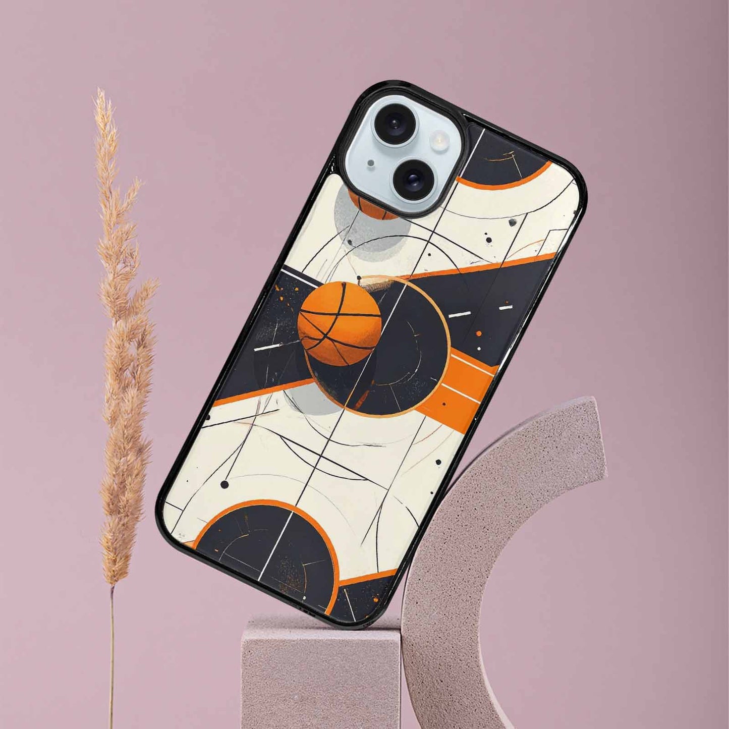 iPhone 15 Plus Case — Basketball Pattern Court Lines And Balls, Custom Printed Phone Case