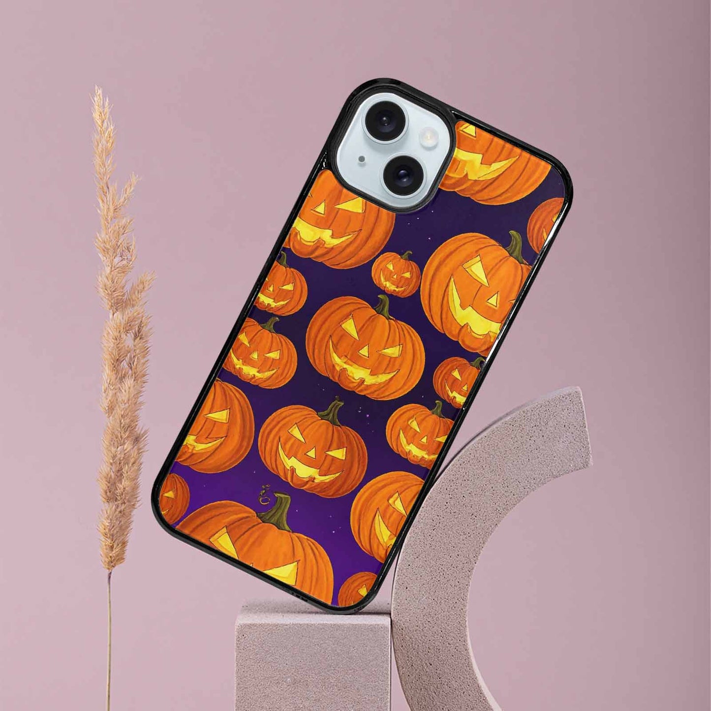 iPhone 15 Plus Case — Halloween Jackolantern Purple Sky Custom, Personalized Phone Case