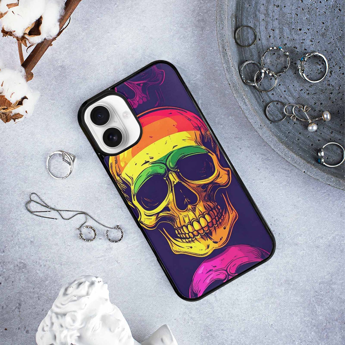 iPhone 16 Plus Case — Pride Flag Skulls Seamless Pattern Vibrant, Customized Protective Case