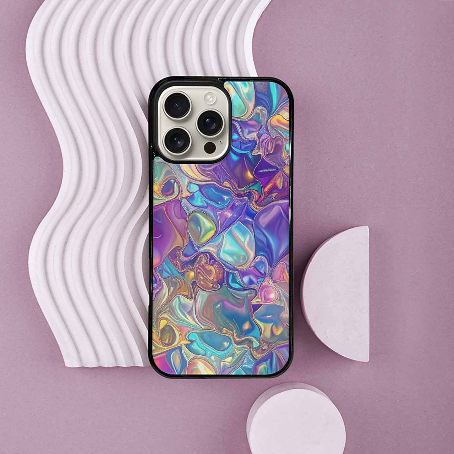 iPhone 16 Pro Max Case — Holographic Iridescent Shimmer Pattern Hundreds Of, Custom Art Phone Cover
