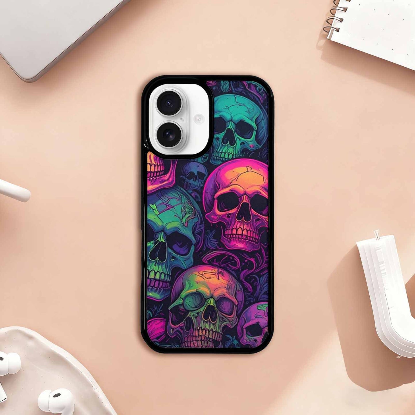 iPhone 17 Case — Skulls Neon Punk Small Gothic Skulls, Custom Made Phone Cover